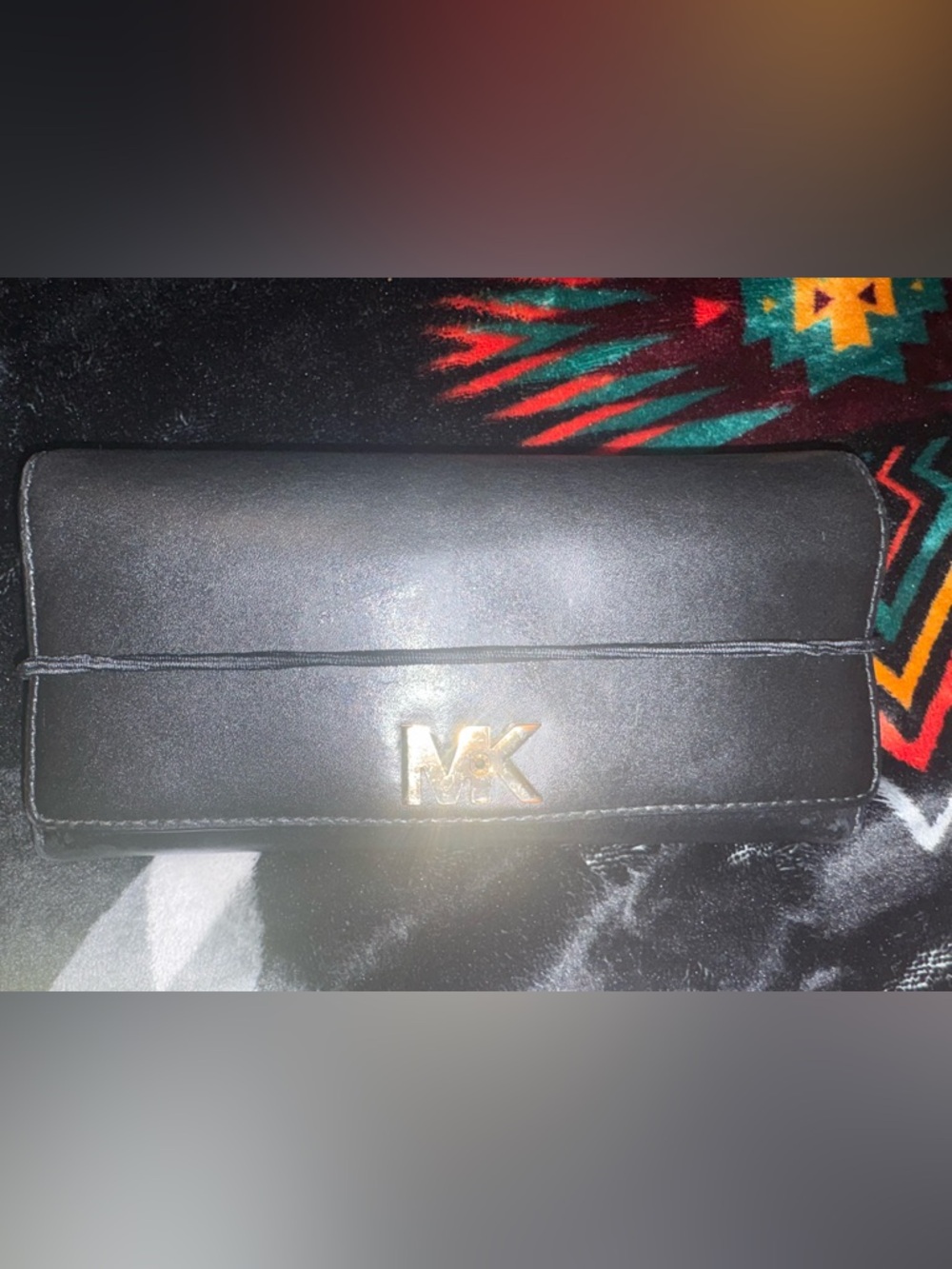 Michael Kors Black Leather Wallet with Gold MK Logo